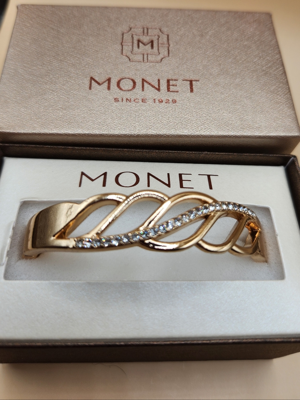 Monet Gold-Tone Twisted Crystal Link Bracelet